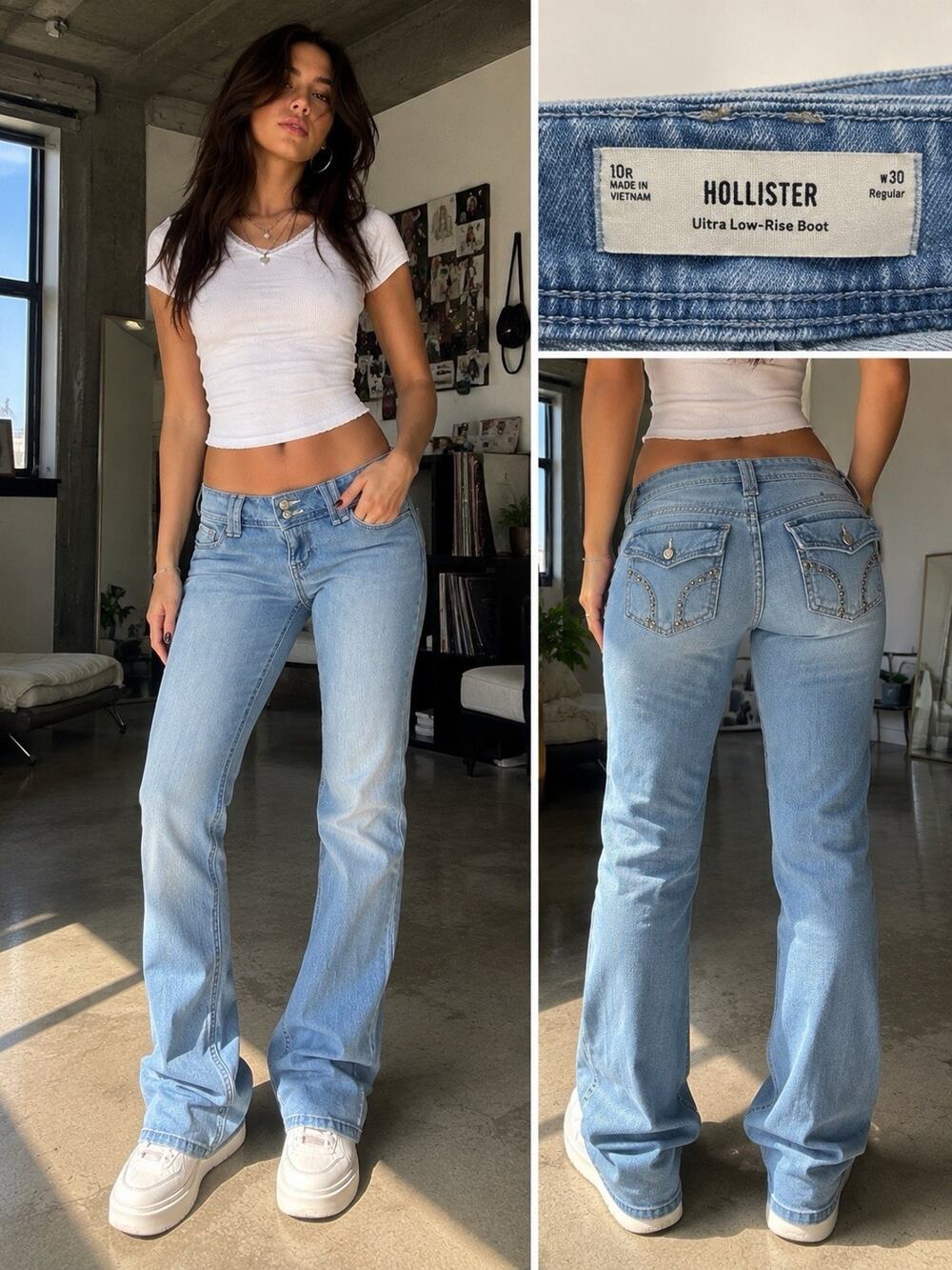 Hollister Mid-Rise Relaxed BootcutJeans Women's 10R W30 Y2K VintageWash